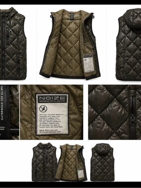 Noize Quilted Hooded Puffer Vest in Olive